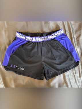 Under Armour Black & Purple Women’s Athletic Shorts - “Swim” embroidered by logo